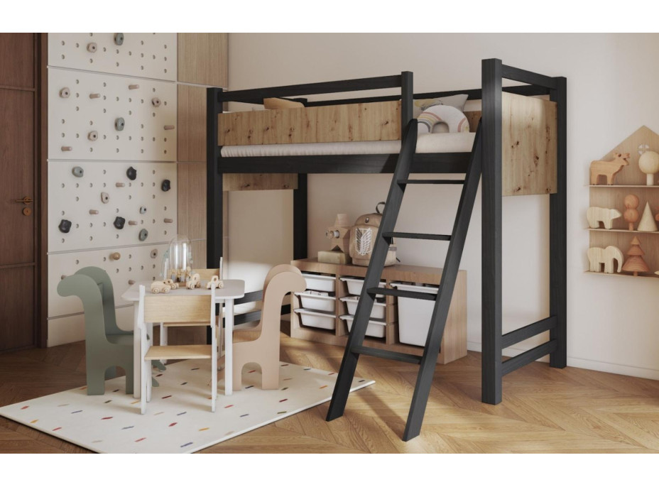 Detská vyvýšená posteľ z masívu borovice VESPER - 180x80 cm - wenge/dub artisan