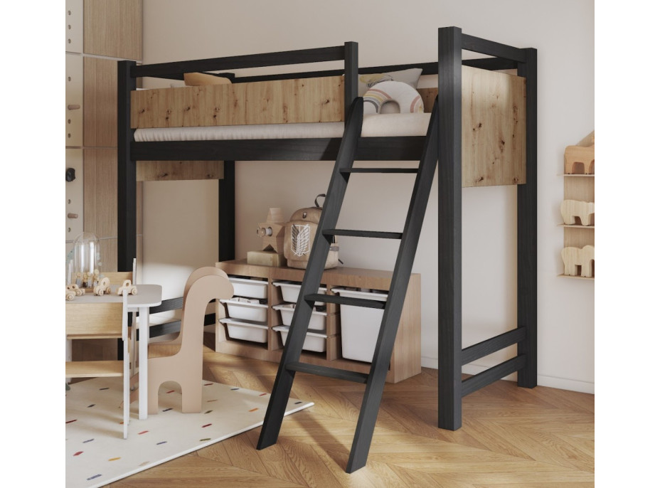 Detská vyvýšená posteľ z masívu borovice VESPER - 200x90 cm - wenge/dub artisan