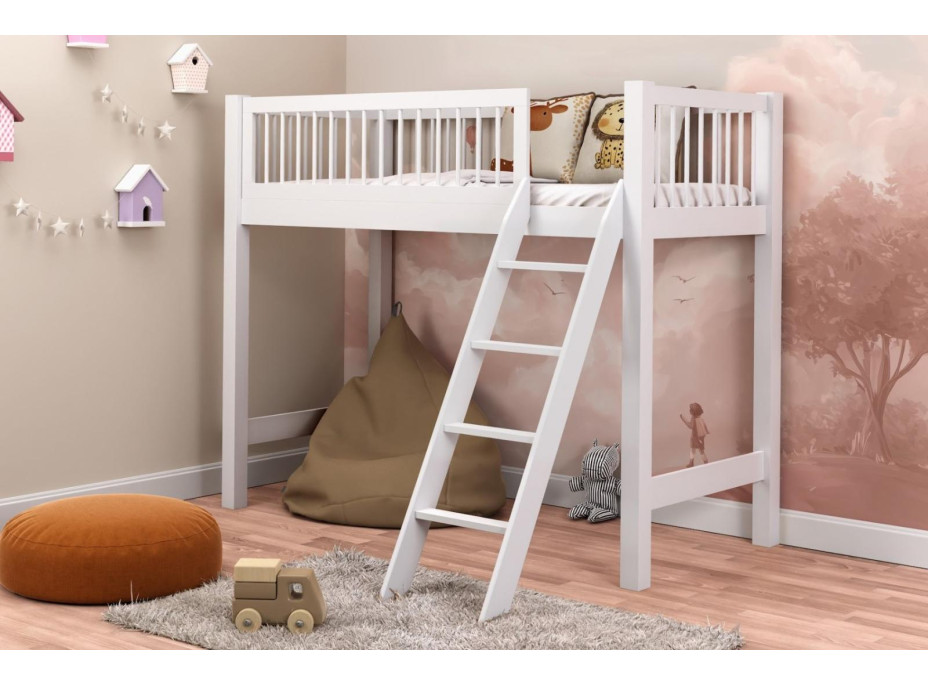 Detská vyvýšená posteľ z masívu borovice EVI - 180x80 cm - biela