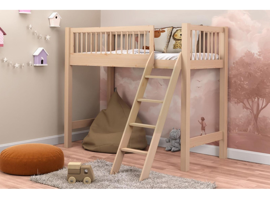 Detská vyvýšená posteľ z masívu borovice EVI - 180x80 cm - prírodná borovice