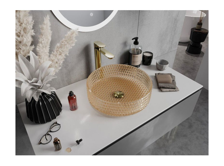 Sklenené umývadlo MEXEN AURA - krištáľový vzor - rose gold, 24013968