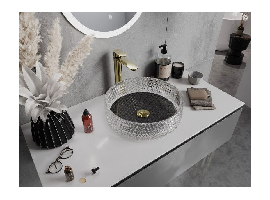 Sklenené umývadlo MEXEN AURA - krištáľový vzor - číre/čierne, 24013971