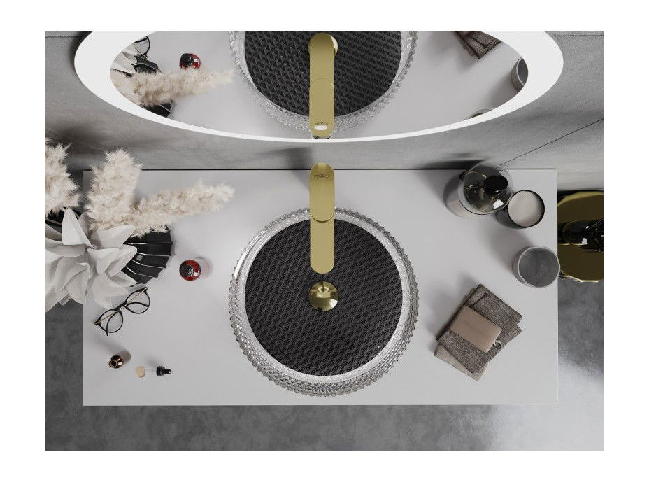 Sklenené umývadlo MEXEN AURA - krištáľový vzor - číre/čierne, 24013971