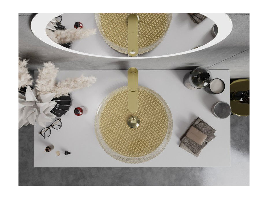 Sklenené umývadlo MEXEN AURA - krištáľový vzor - číre/zlaté, 24013951