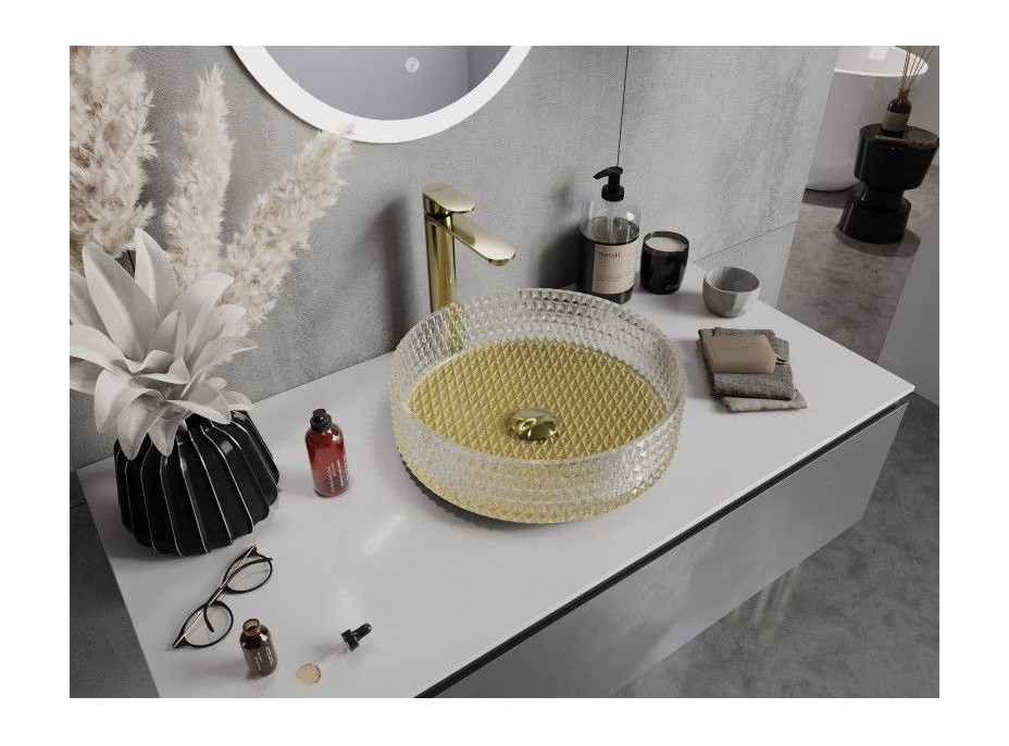 Sklenené umývadlo MEXEN AURA - krištáľový vzor - číre/zlaté, 24013951