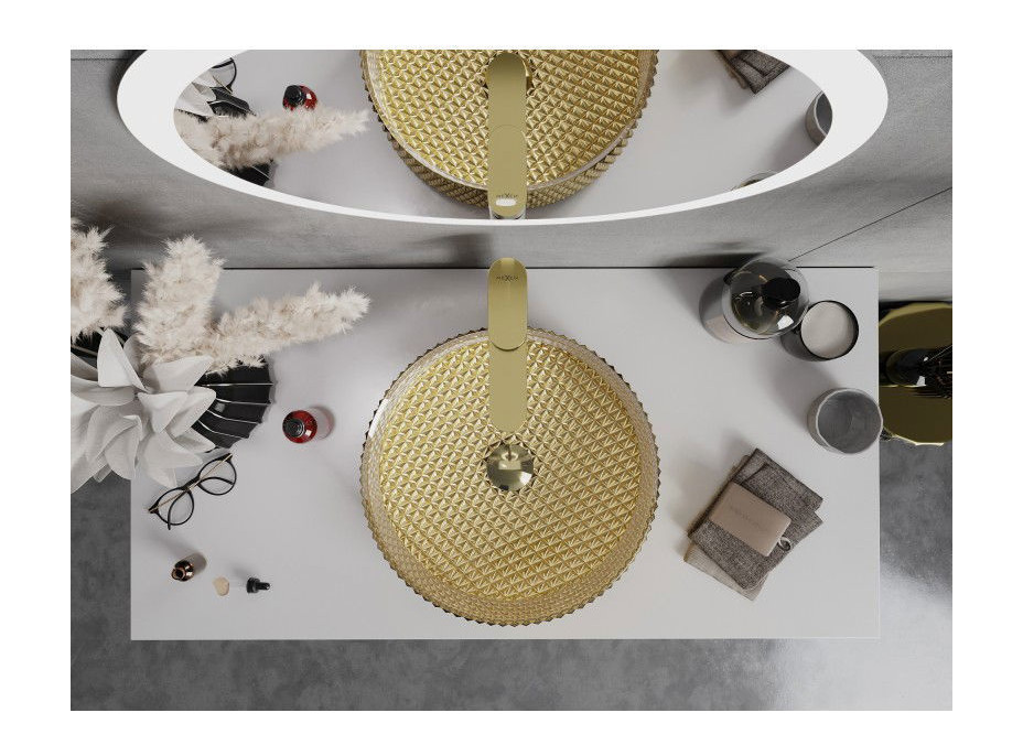 Sklenené umývadlo MEXEN AURA - krištáľový vzor - zlaté, 24013952