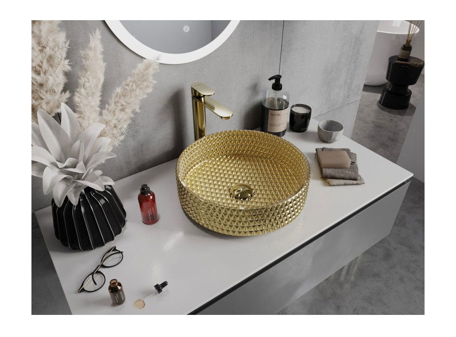 Sklenené umývadlo MEXEN AURA - krištáľový vzor - zlaté, 24013952