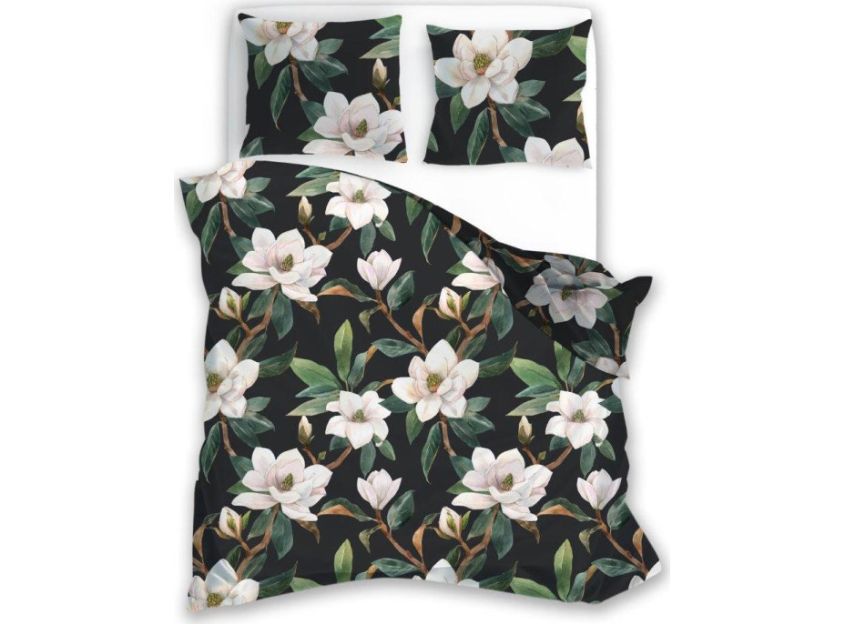 Bavlnené obliečky FLOWERS - biele / tmavo zelené - 220x200 cm