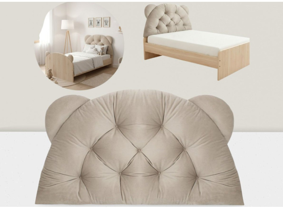 Čalúnená opierka hlavy BEAR Velvet 95x55 cm - šedá