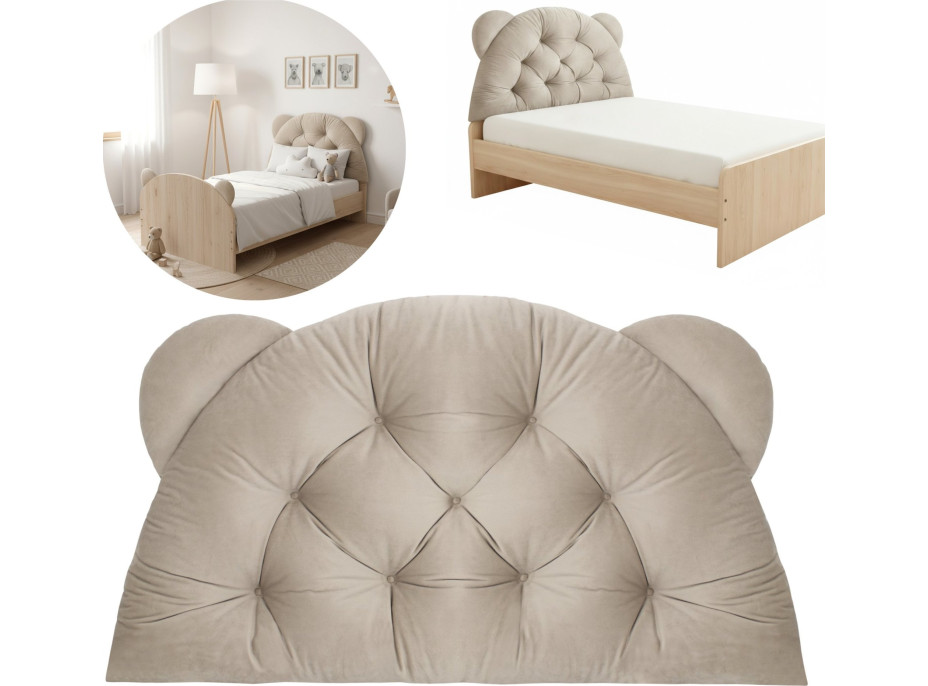 Čalúnená opierka hlavy BEAR Velvet 95x55 cm - béžová