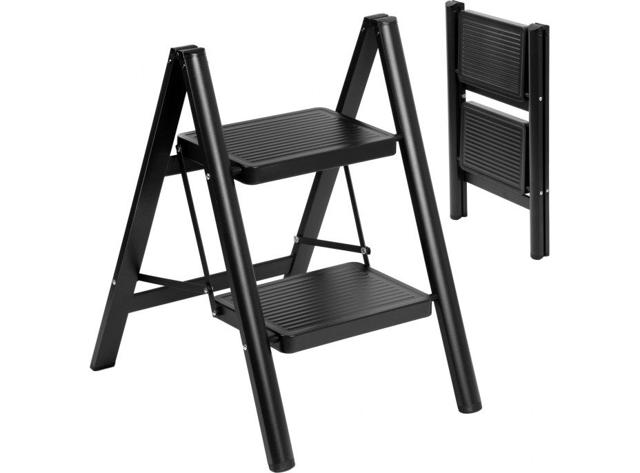 Skladacie kovové schodíky EASYSTEP čierne - 2stupňové