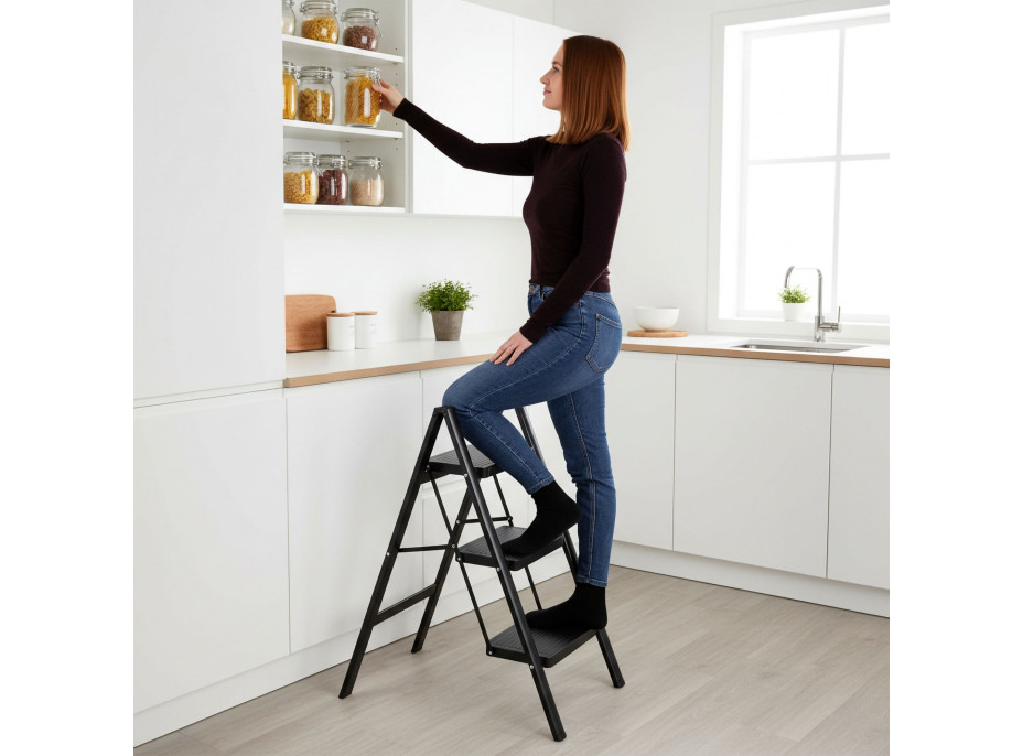Skladacie kovové schodíky EASYSTEP čierne - 3stupňové