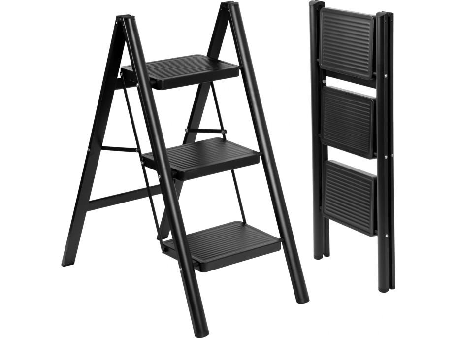 Skladacie kovové schodíky EASYSTEP čierne - 3stupňové