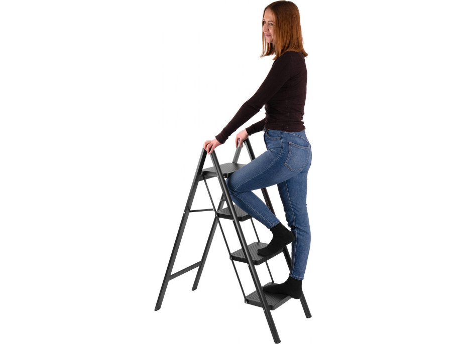 Skladacie kovové schodíky EASYSTEP čierne - 4stupňové