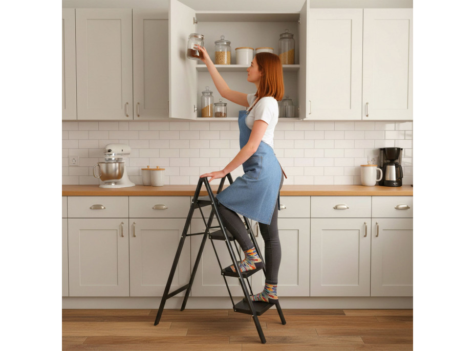 Skladacie kovové schodíky EASYSTEP čierne - 4stupňové