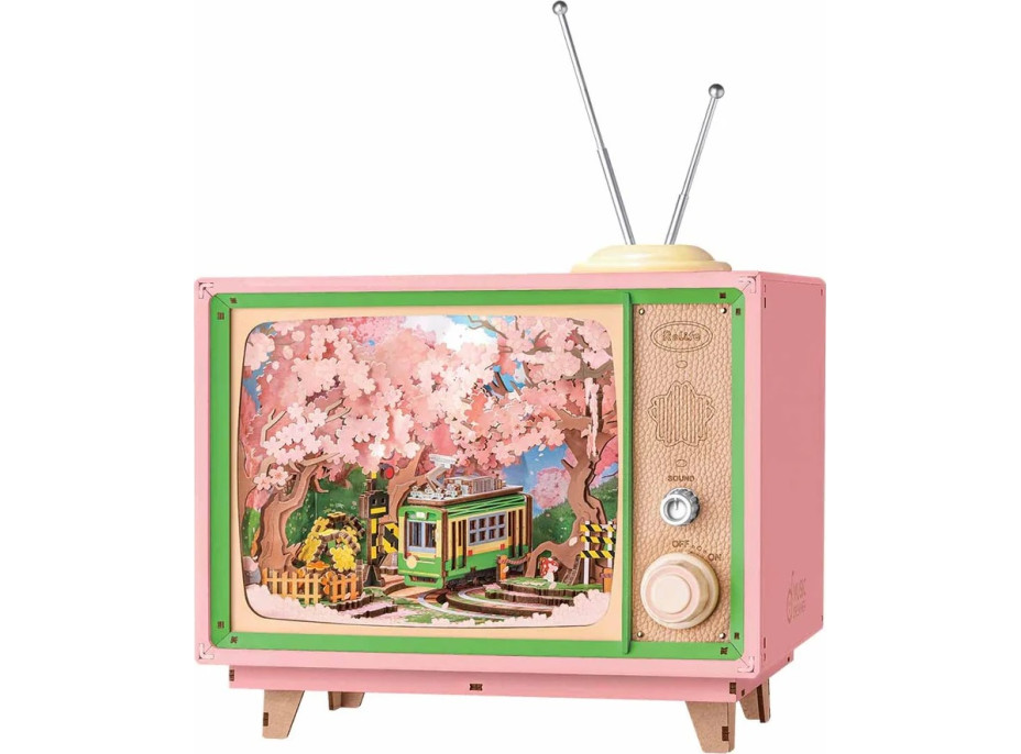 RoboTime 3D drevená skladačka hracej skrinky Prechádzka v sakurovom lese