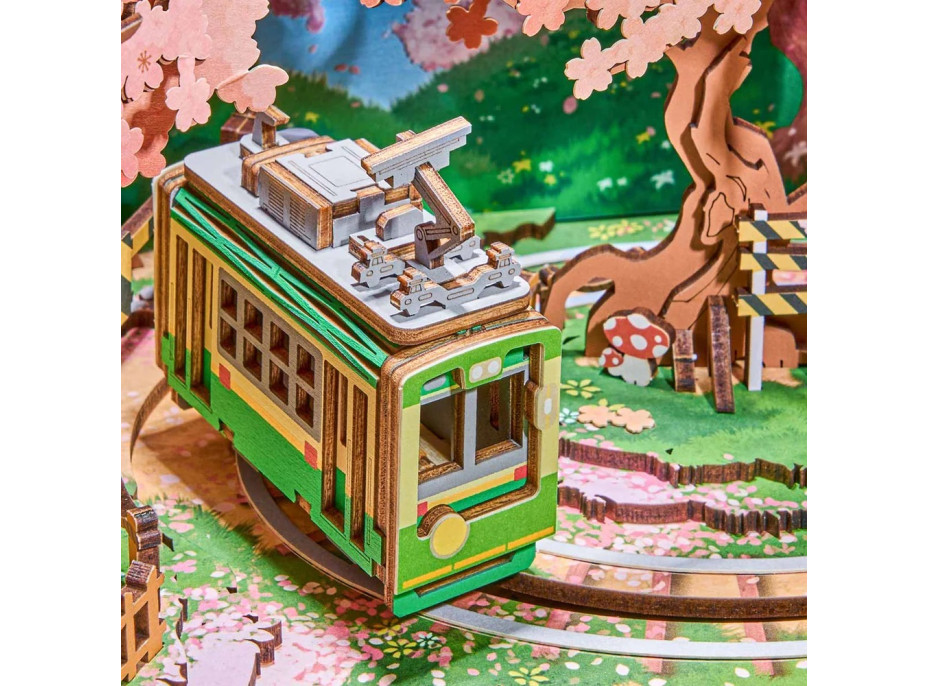 RoboTime 3D drevená skladačka hracej skrinky Prechádzka v sakurovom lese