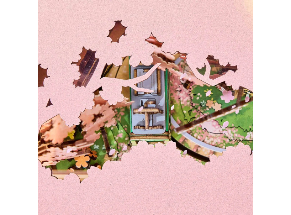 RoboTime 3D drevená skladačka hracej skrinky Prechádzka v sakurovom lese