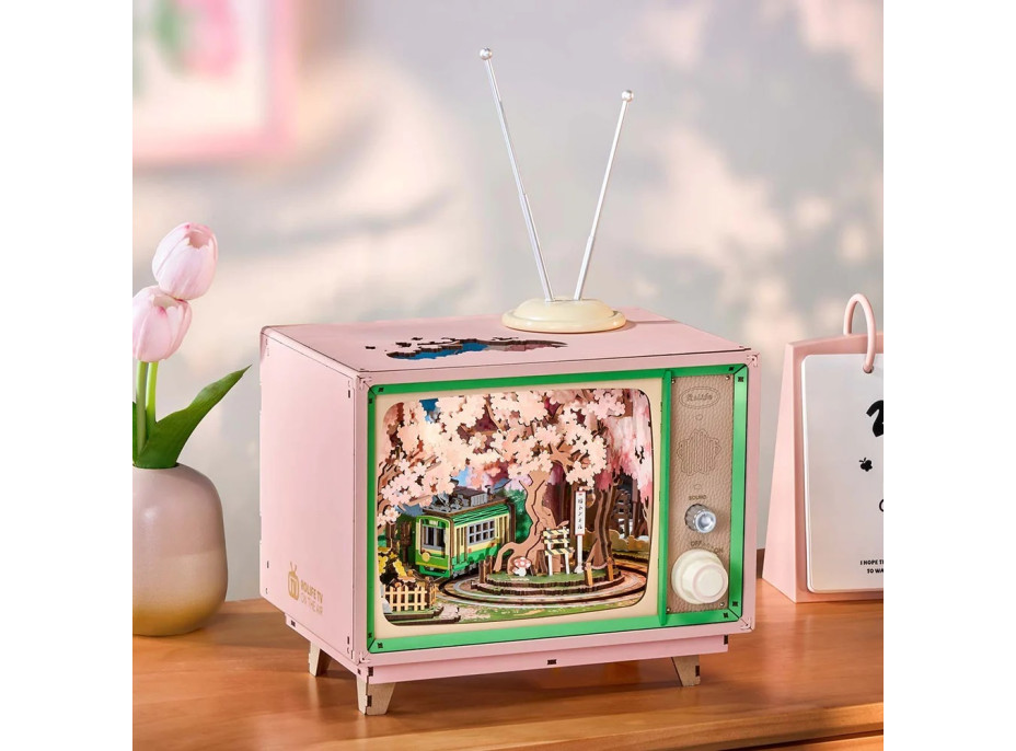 RoboTime 3D drevená skladačka hracej skrinky Prechádzka v sakurovom lese