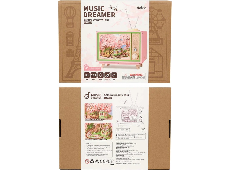 RoboTime 3D drevená skladačka hracej skrinky Prechádzka v sakurovom lese