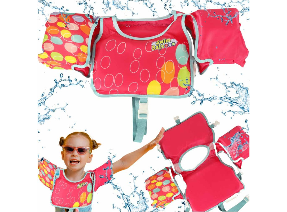 Plavecká vesta s rukávmi AQUASTAR - 3-6 rokov, 19-30 kg - ružová