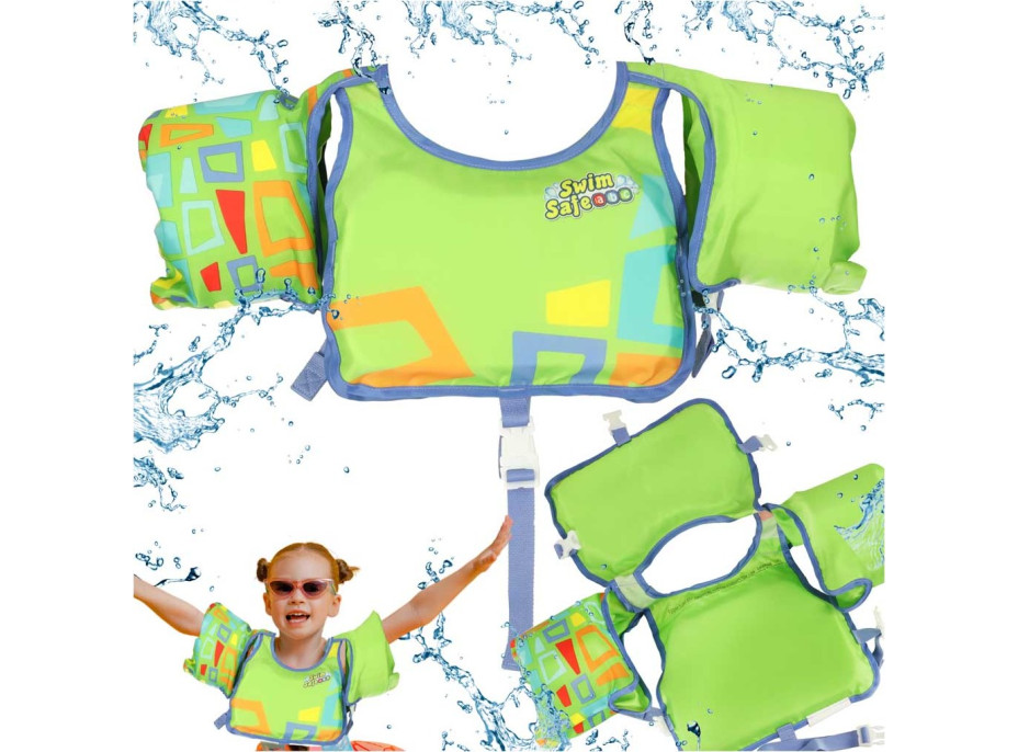 Plavecká vesta s rukávmi AQUASTAR - 3-6 rokov, 19-30 kg - zelená