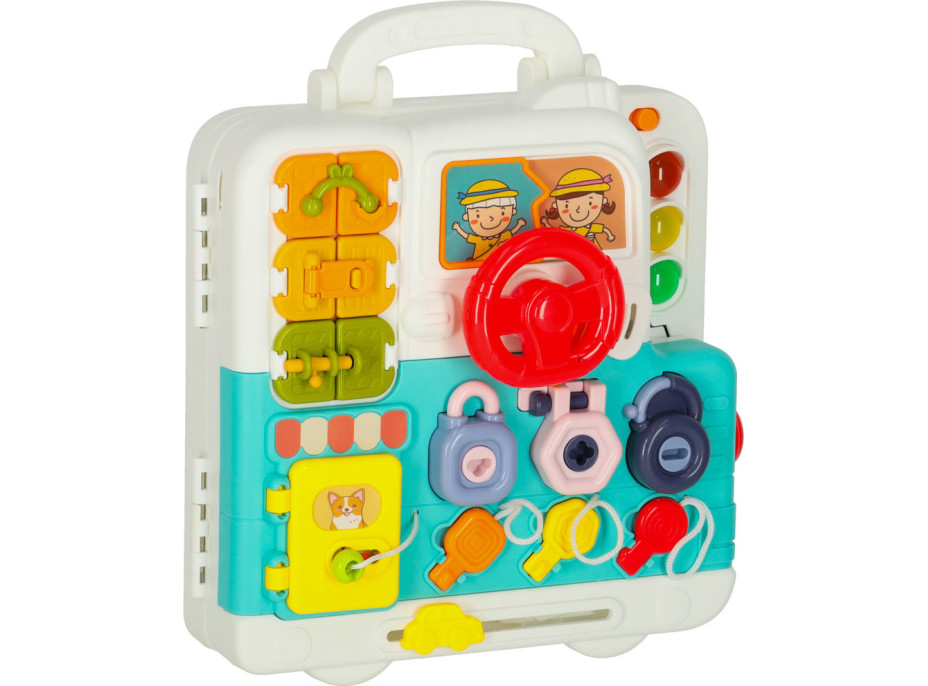 Zmyslový manipulačný Montessori kufrík so svetlom a zvukmi - Macko