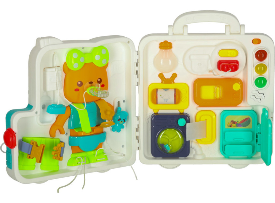 Zmyslový manipulačný Montessori kufrík so svetlom a zvukmi - Macko