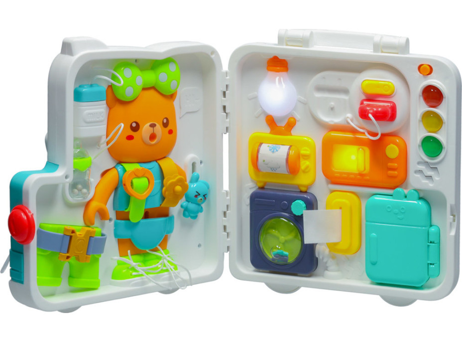 Zmyslový manipulačný Montessori kufrík so svetlom a zvukmi - Macko