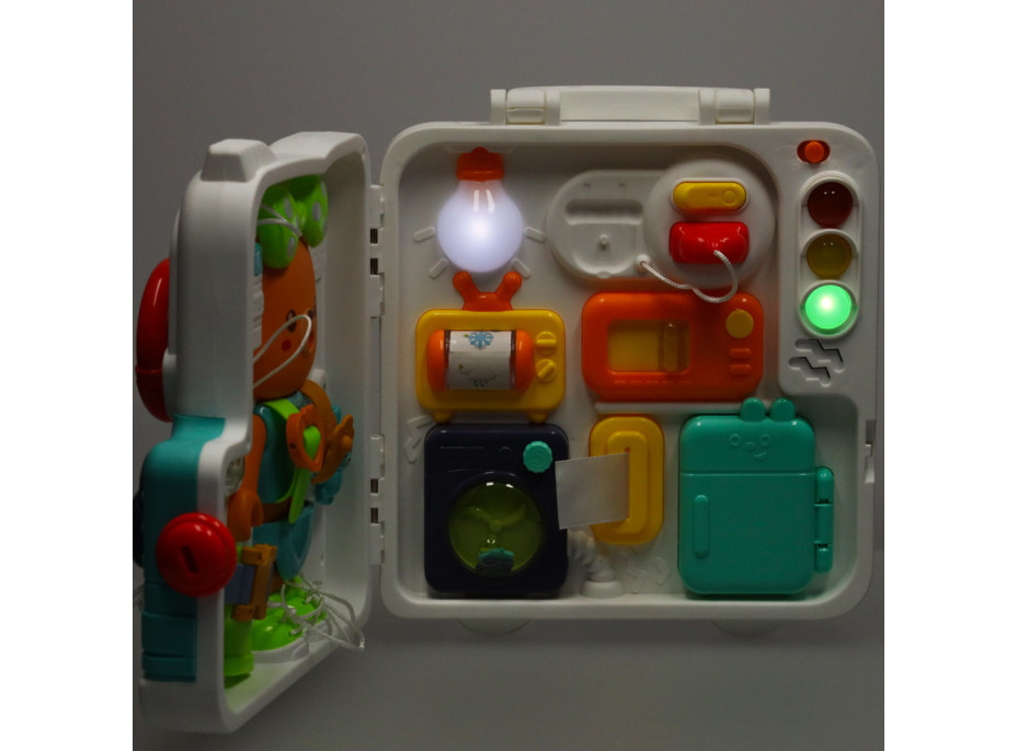 Zmyslový manipulačný Montessori kufrík so svetlom a zvukmi - Macko