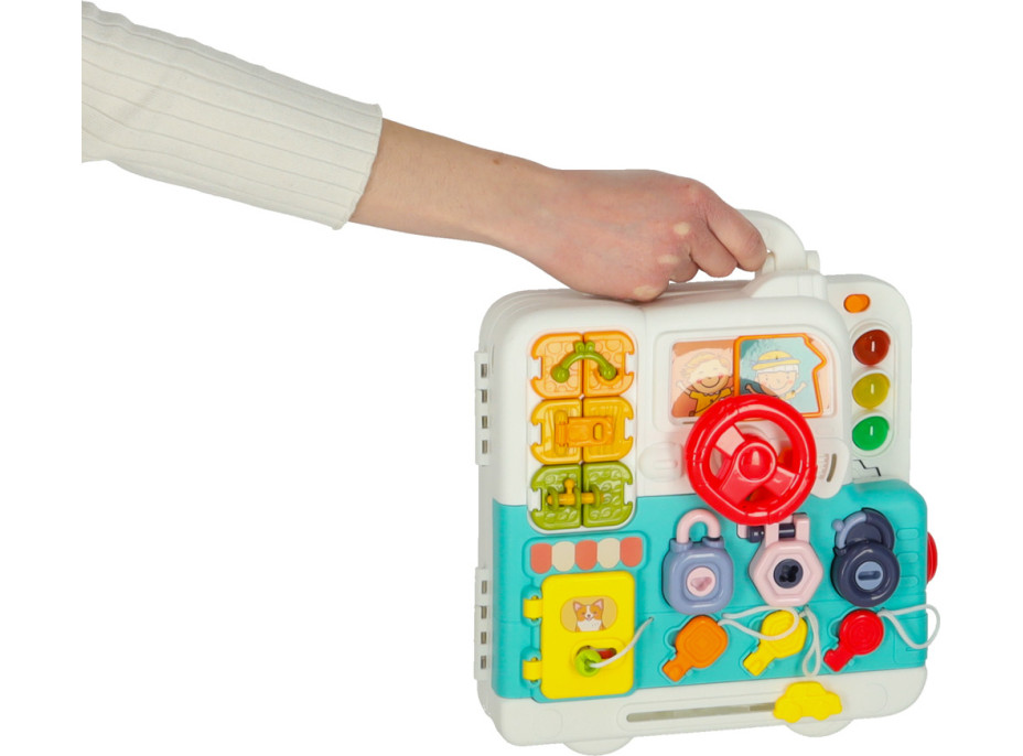 Zmyslový manipulačný Montessori kufrík so svetlom a zvukmi - Macko