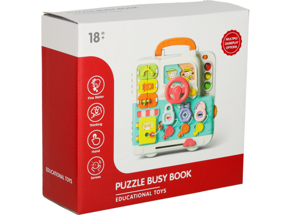 Zmyslový manipulačný Montessori kufrík so svetlom a zvukmi - Macko