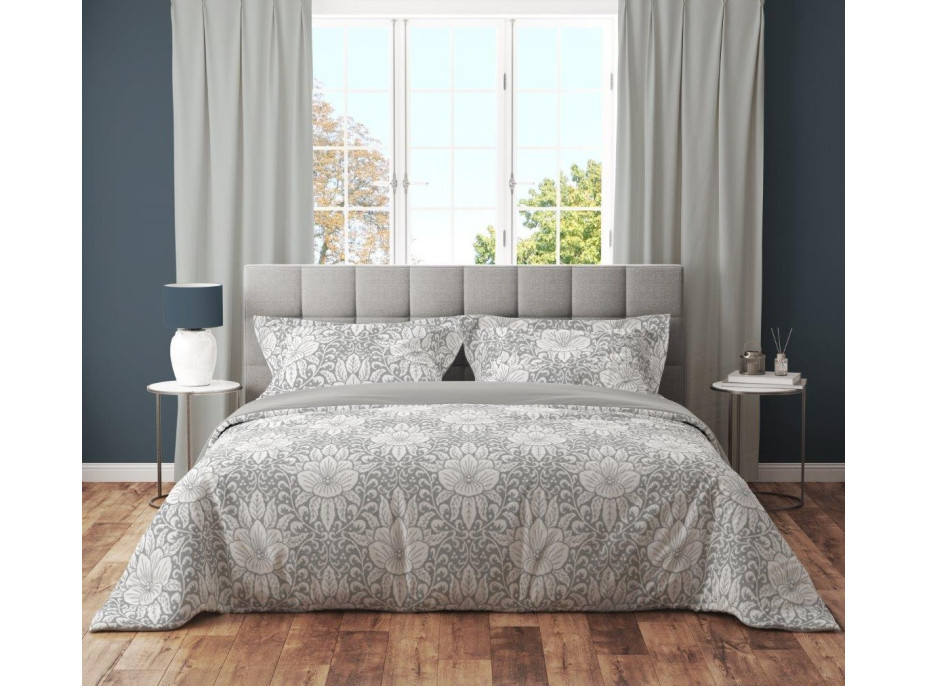 Bavlnené obliečky GUSTO Kvety - biele / šedé - 140x200 cm