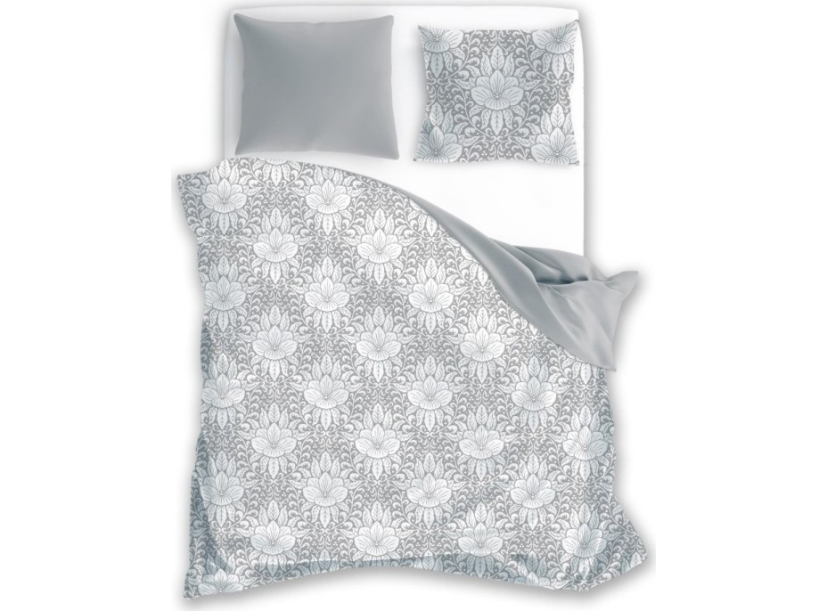 Bavlnené obliečky GUSTO Kvety - biele / šedé - 220x200 cm