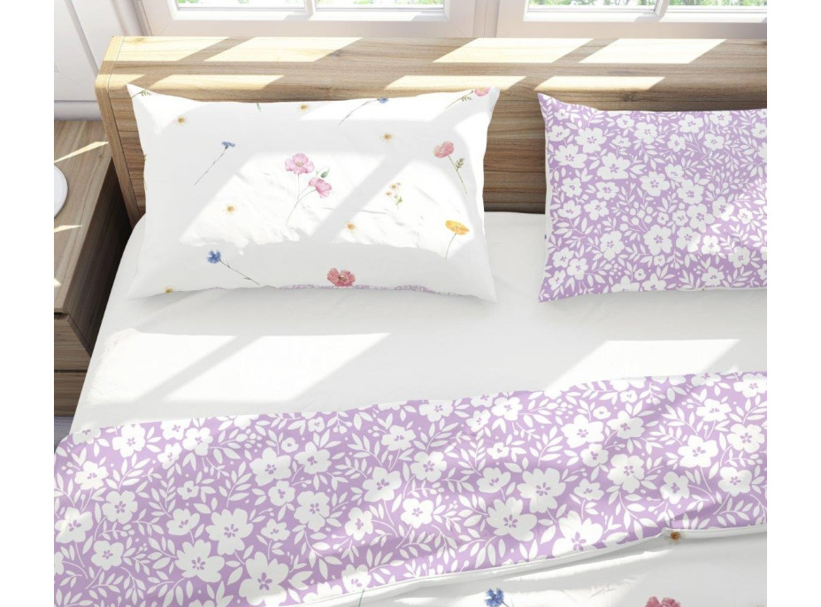 Bavlnené obliečky GUSTO Lúčne kvety - biele / fialové - 220x200 cm