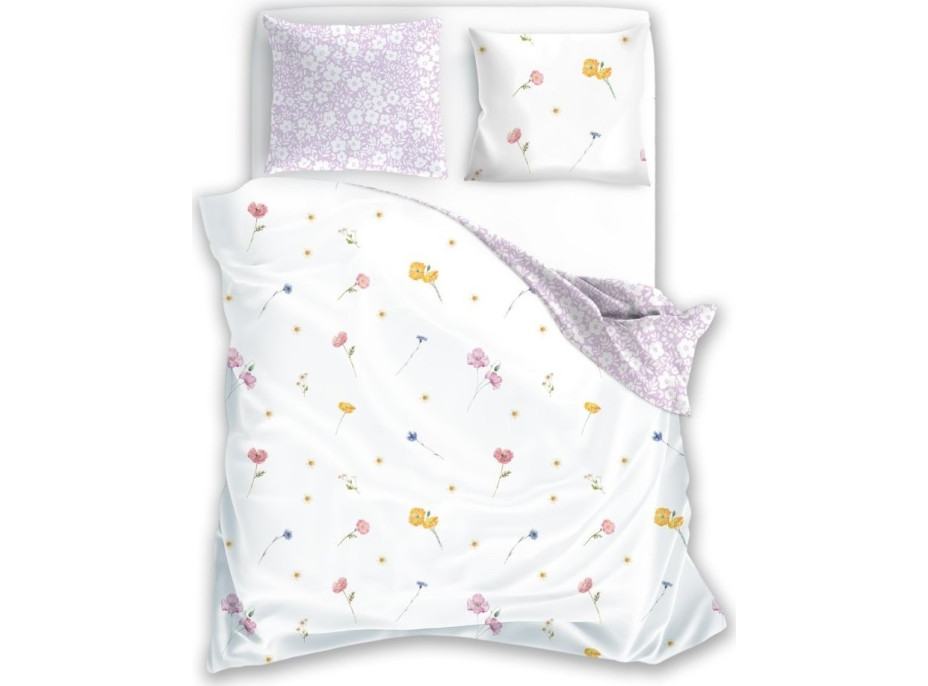 Bavlnené obliečky GUSTO Lúčne kvety - biele / fialové - 220x200 cm