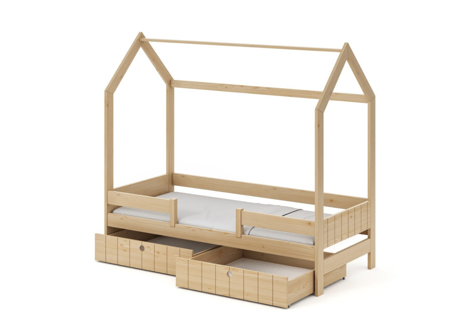 Detská domčeková posteľ z masívu borovice NAOMI so šuplíkmi - 180x80 cm - biela