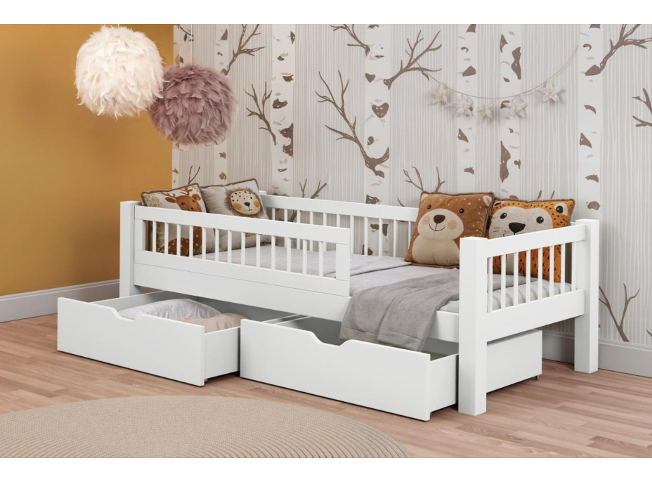 Detská posteľ z masívu borovice ADEL so šuplíkmi - 200x90 cm - biela