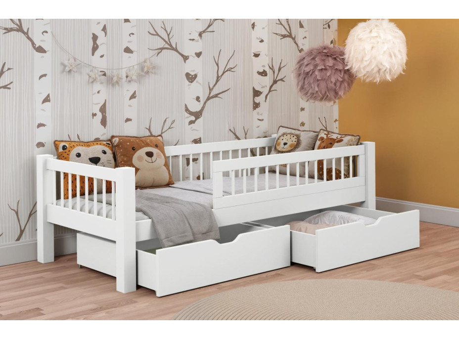 Detská posteľ z masívu borovice ADEL so šuplíkmi - 180x80 cm - biela