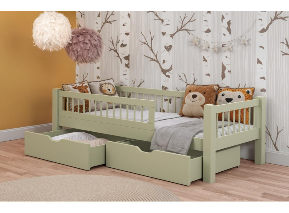 Detská posteľ z masívu borovice ADEL so šuplíkmi - 180x80 cm - olivovo zelená