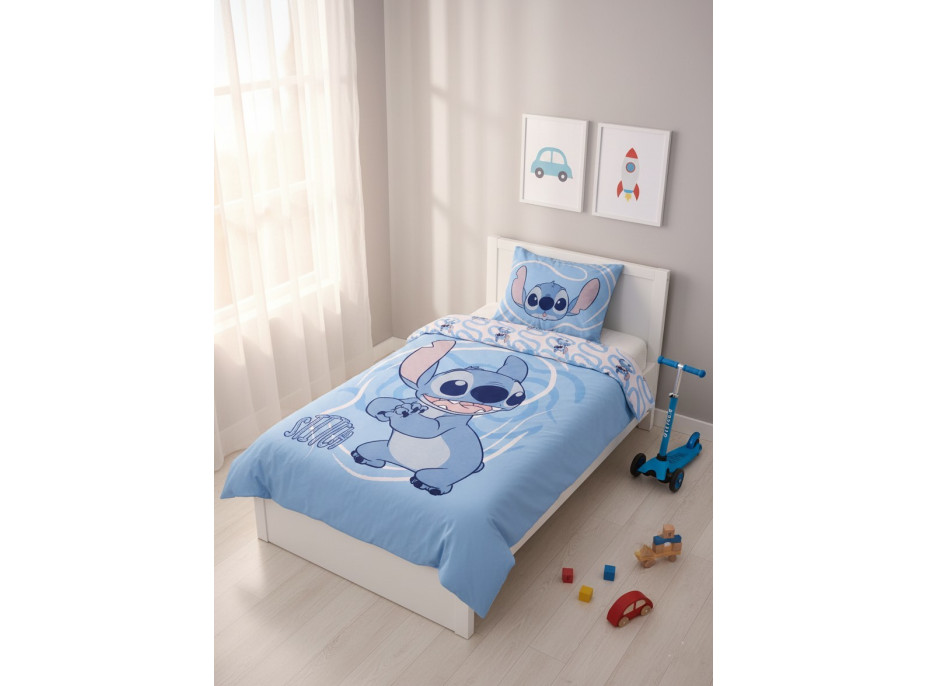 Detské bavlnené obliečky do postieľky 135x100 cm - Stitch - modré