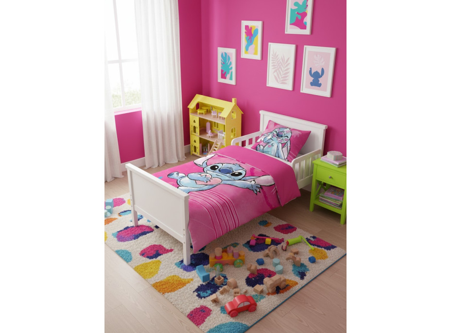 Detské bavlnené obliečky do postieľky 135x100 cm - Stitch - ružové