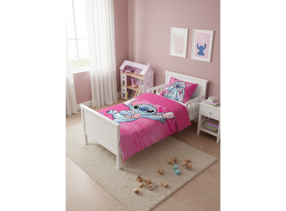 Detské bavlnené obliečky do postieľky 135x100 cm - Stitch - ružové