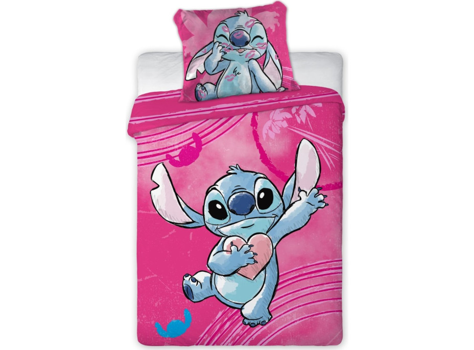 Detské bavlnené obliečky do postieľky 135x100 cm - Stitch - ružové