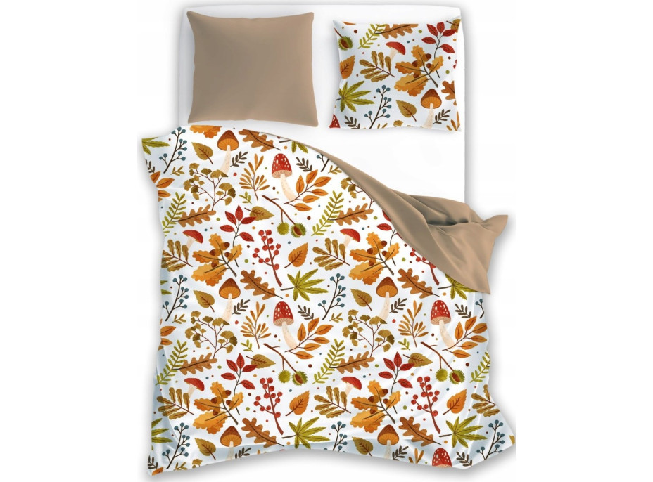 Posteľné obliečky z mikrovlákna DRUK Jeseň - 220x200 cm - biele/béžové