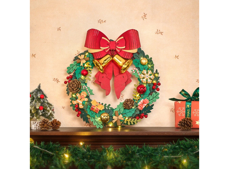 RoboTime 3D drevená skladačka Vianočný veniec