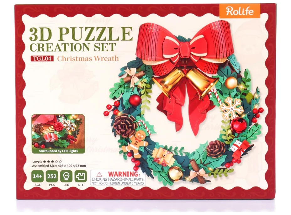 RoboTime 3D drevená skladačka Vianočný veniec