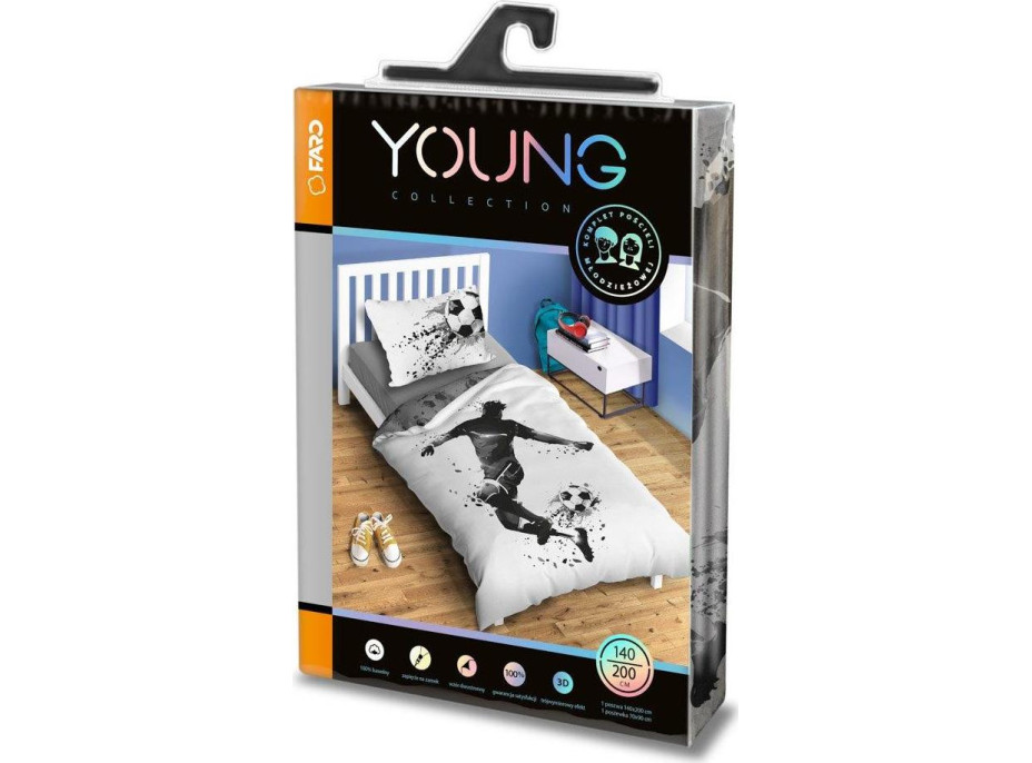 Bavlnené obliečky FUTBAL - čierne / biele - 140x200 cm