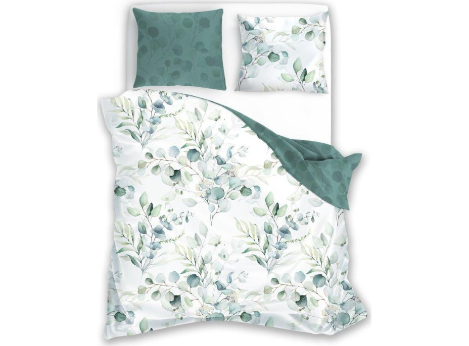 Saténové obliečky MILAGRO VERDE Vetvičky - biele / zelené - 220x200 cm