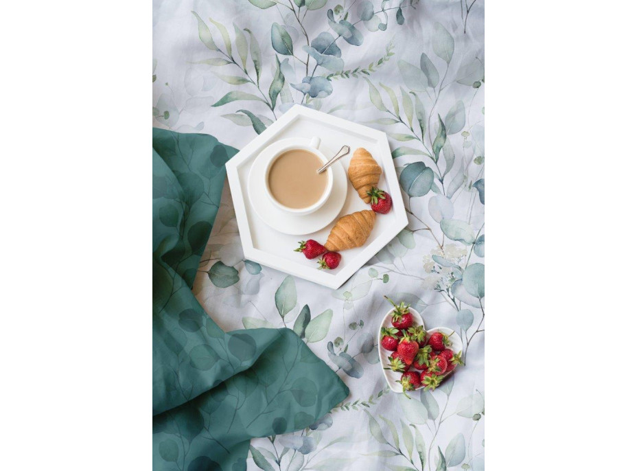 Saténové obliečky MILAGRO VERDE Vetvičky - biele / zelené - 220x200 cm